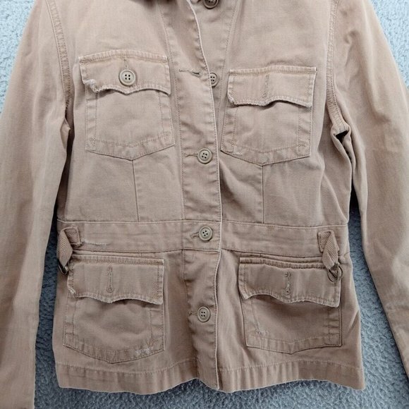 Lucky Brand Jacket Womens Medium Khaki Tan Sand Canvas Cargo‎ Utility Button Up - Picture 2 of 7